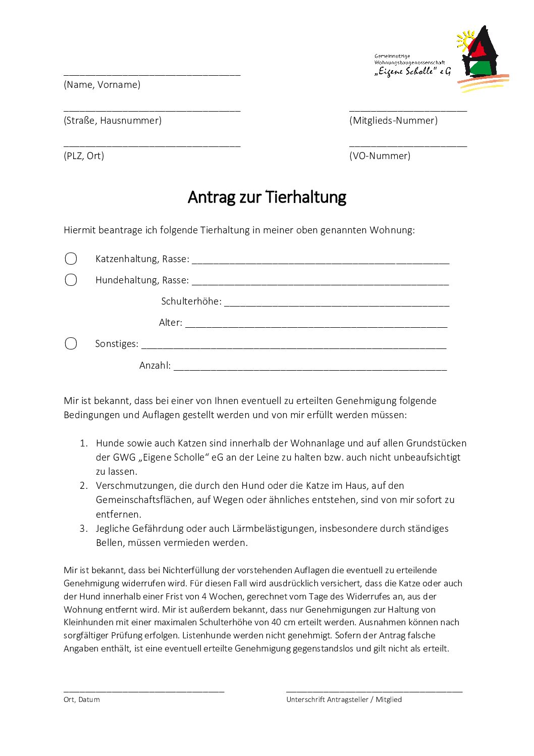 Antrag zur Tierhaltung