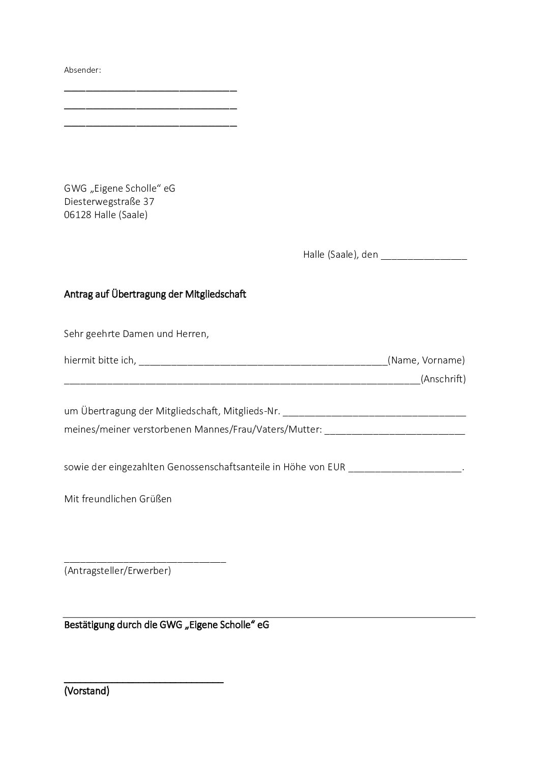 Übertragung Mitgliedschaft (Todesfall)