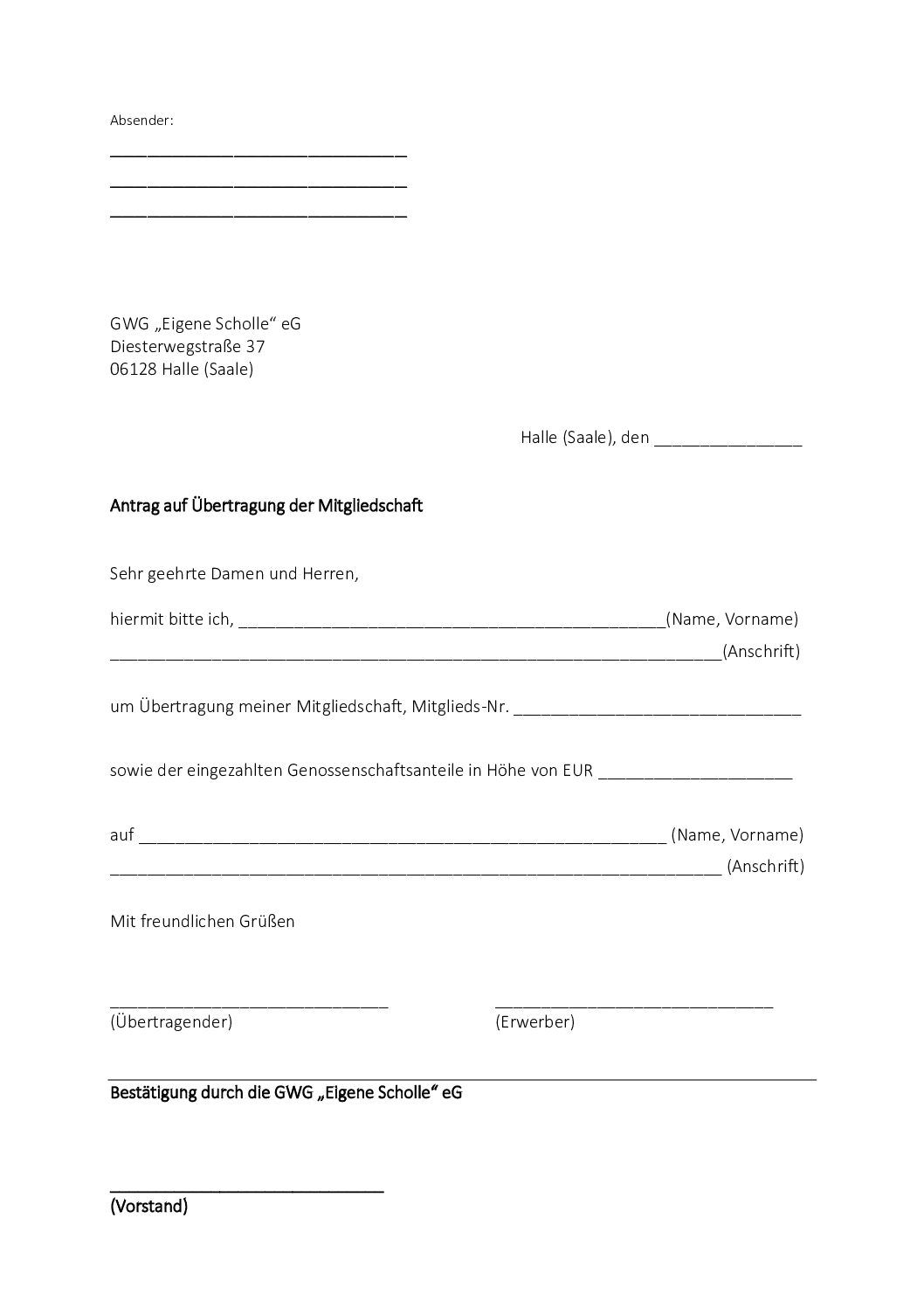 Übertragung Mitgliedschaft (allgemein)