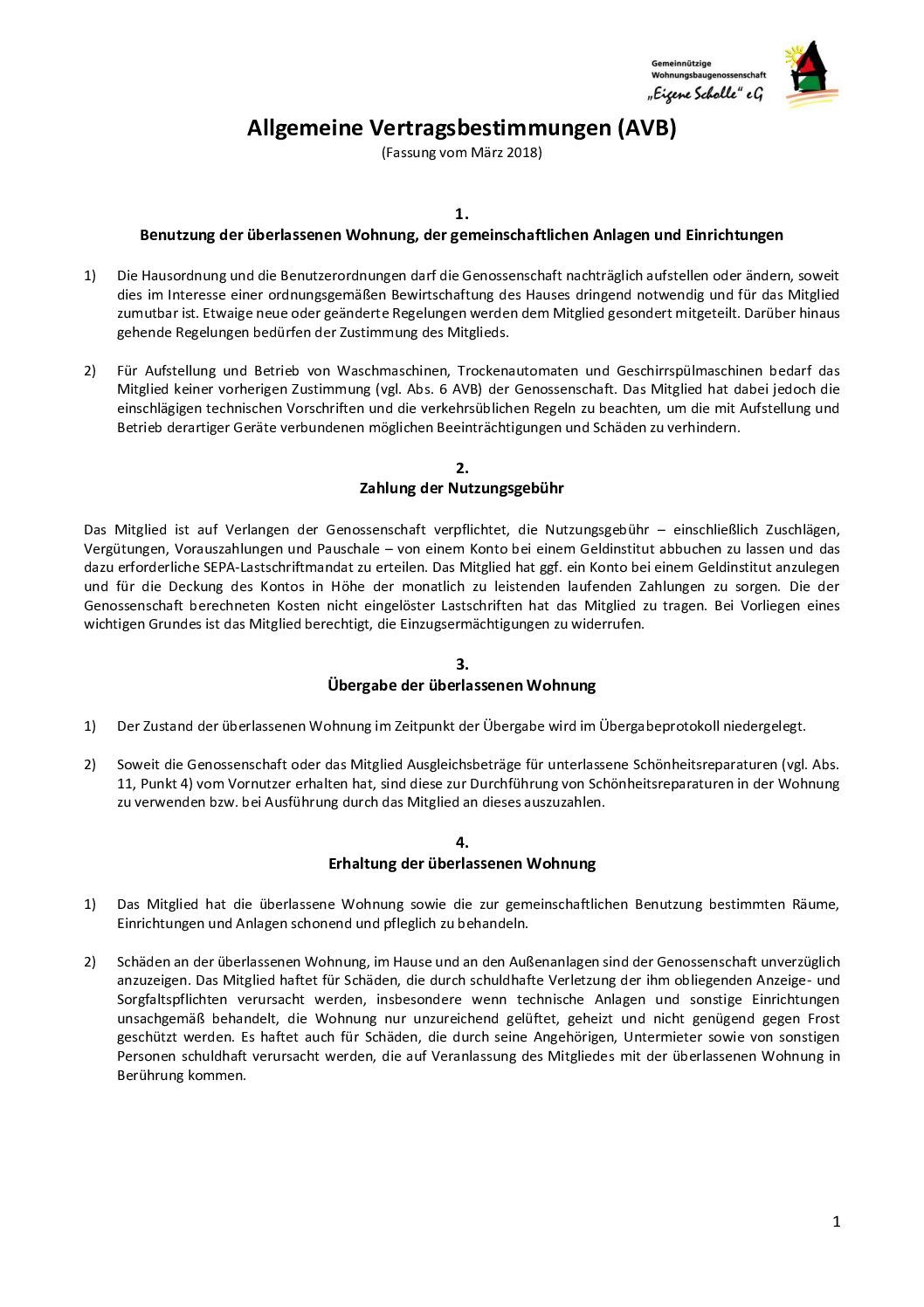 Allgemeine Vertragsbestimmungen (AVB)