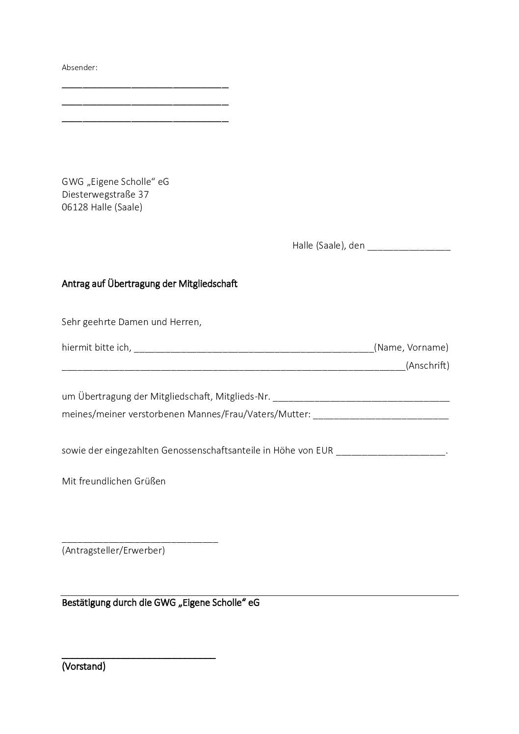 Übertragung Mitgliedschaft (Todesfall)